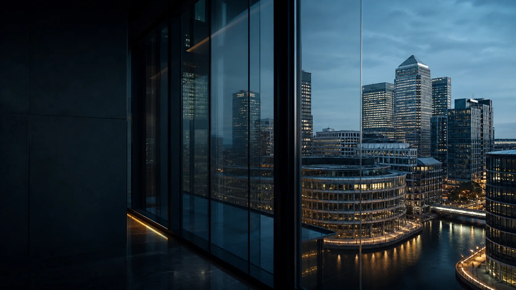 International financial district seen from a secure executive environment